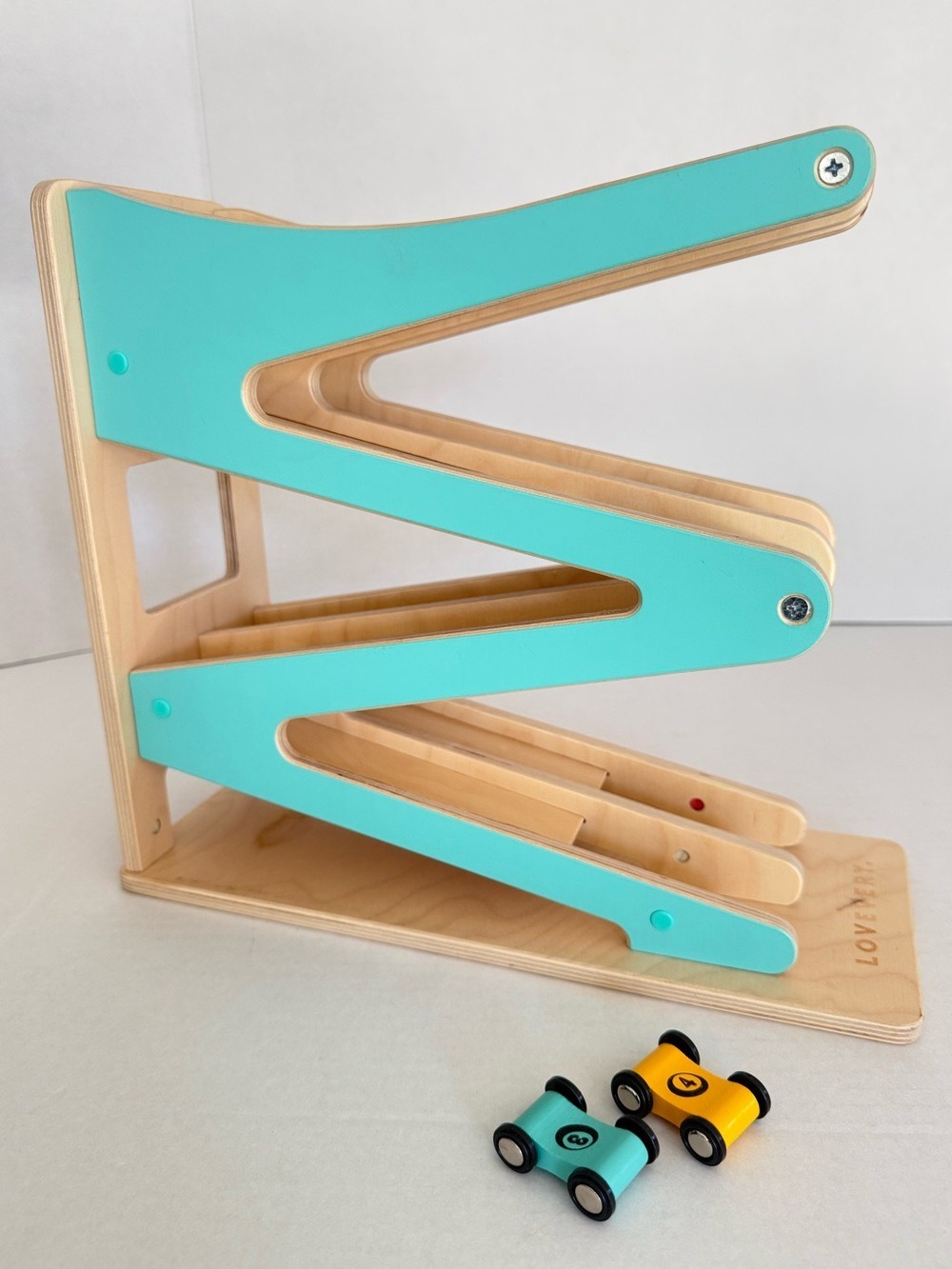 Lovevery Race And Chase Car Ramp with Two Cars Baby Toddler Learning